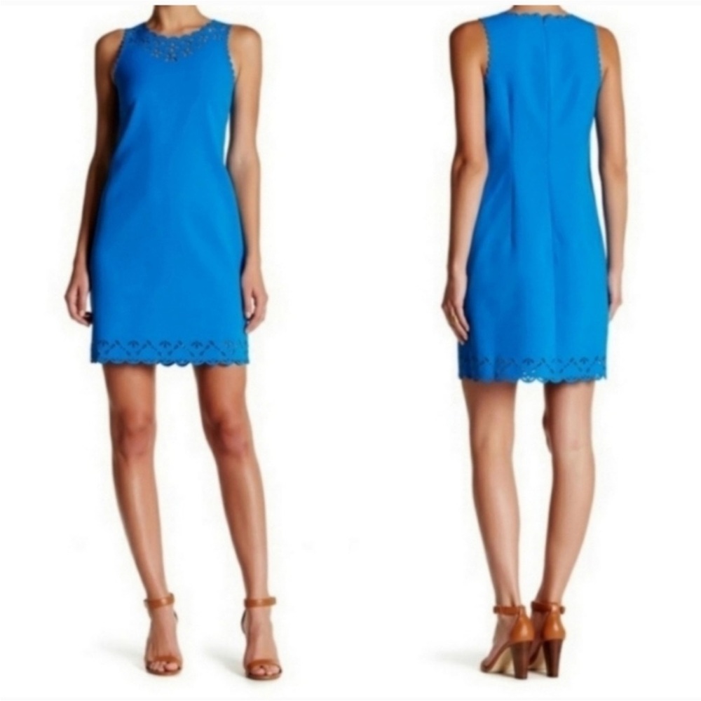 J. Crew blue sheath dress with laser cutouts Size 14